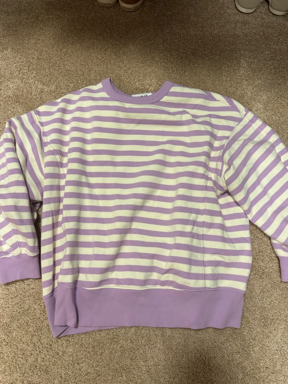 aerie Lavender and Cream Striped Crewneck Sweatshirt